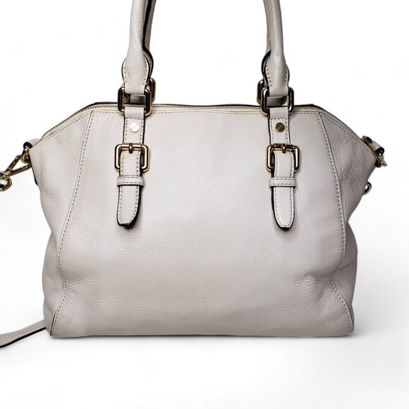 Michael Kors Satchel Bag Women’s Ciara Cream Pebble Leather Gold Trim Slouchy - Picture 4 of 12